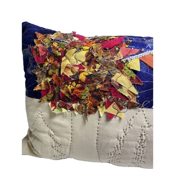 VTG Camping Throw Pillow Hand Made Seasons Fall Spring Reversible Quilted Embell - Picture 8 of 16